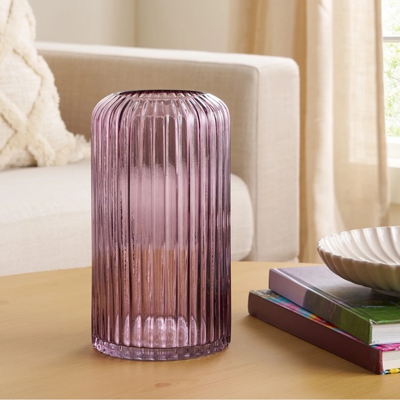 Better Homes And Gardens Other - 9.8” Purple Vase Ribbed Glass Vase Elegant & Modern Decor Purple Vase